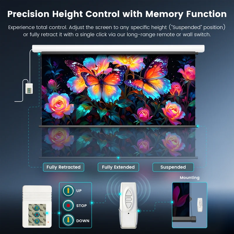 84"-120" NothingProjector Black Series Slimline Motorized Tension Drop Down 95% ALR Projector Screen