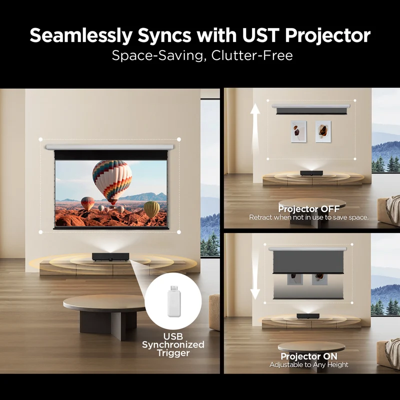 84"-120" NothingProjector Black Series Slimline Motorized Tension Drop Down 95% ALR Projector Screen