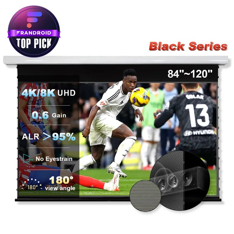 84"-120" NothingProjector Black Series Slimline Motorized Tension Drop Down 95% ALR Projector Screen