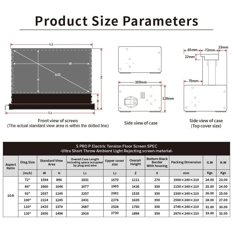 72"-120" VIVIDSTORM S PRO P Motorized 4K HD 3D Floor Rising UST ALR Projector Screen