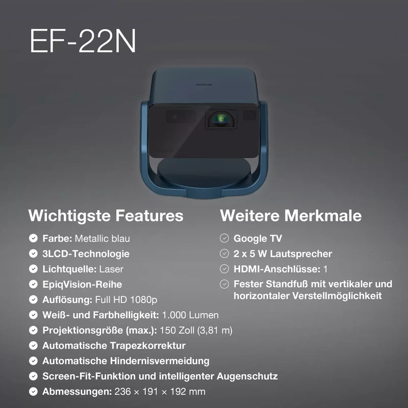 Epson EF-22N portabler Laserprojektor mit eingebauten AndroidTV