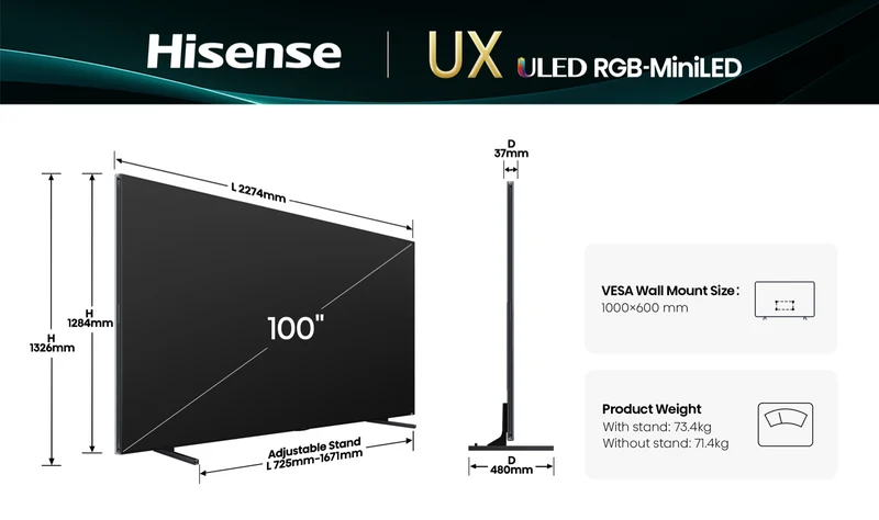 Hisense 100" RGB 4K MiniLED 165Hz Smart AI TV 2025