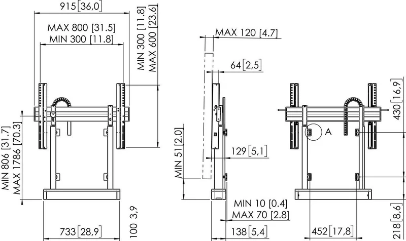Vogel's RISE 2000 Boden-Wand-Lösung mit motorisiertem Display-Lift 80 mm/s ohne Fernbedienung