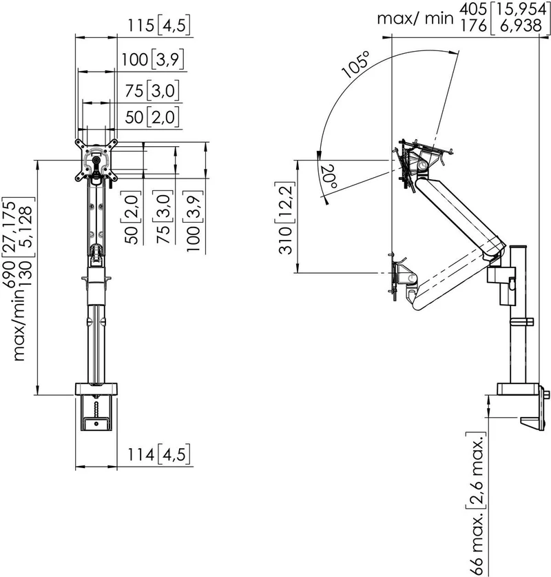 Vogel's MOMO 4127 Monitorhalterung mit manueller Höhenverstellung und 3 Pivotpunkten