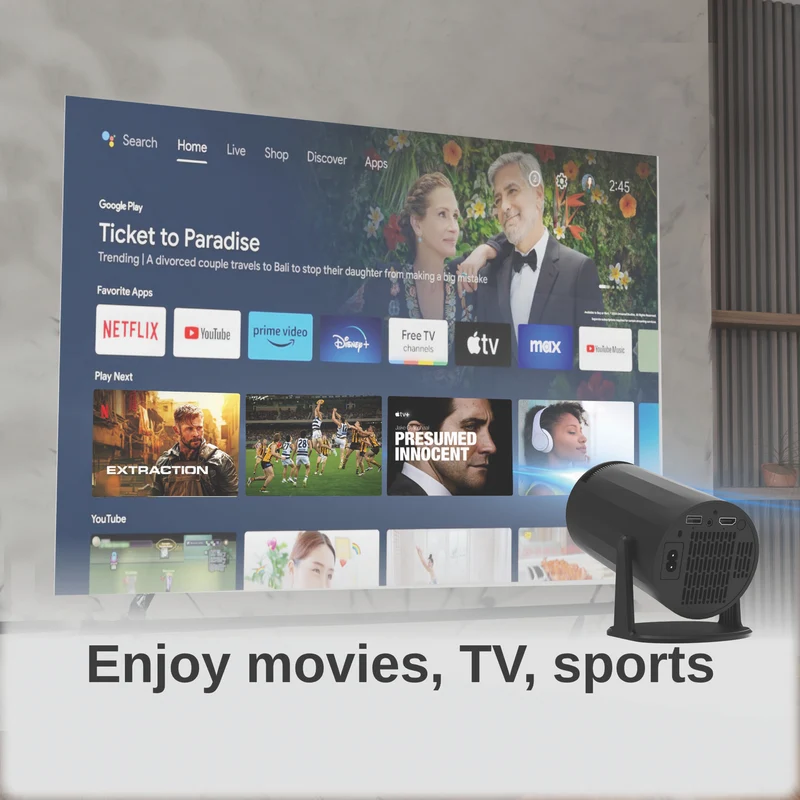 Laser Multi-Angle Tube Smart Android LED Projector Black 2025