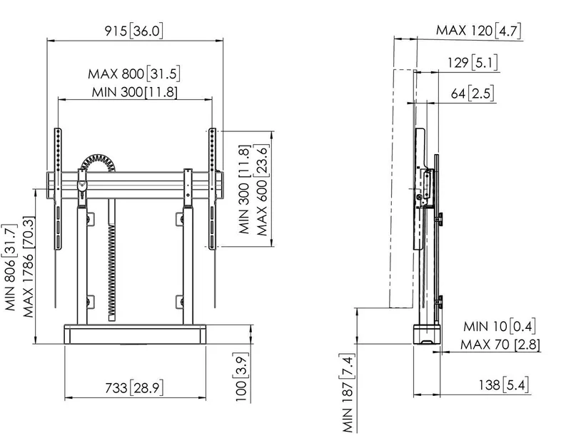 Vogel's RISE 2008 Boden-Wand-Lösung mit motorisiertem Display-Lift 80 mm/s