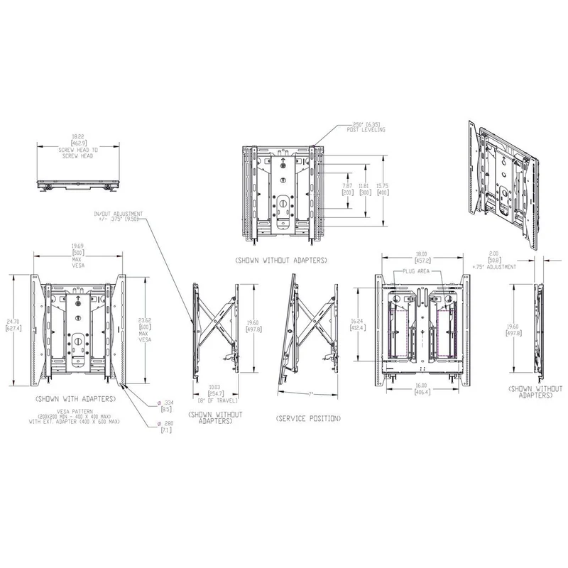 Vogel's Videowall Wandhalterung von 37 bis 65 Zoll, max. 45kg, Pop-out, Portrait Hochformat