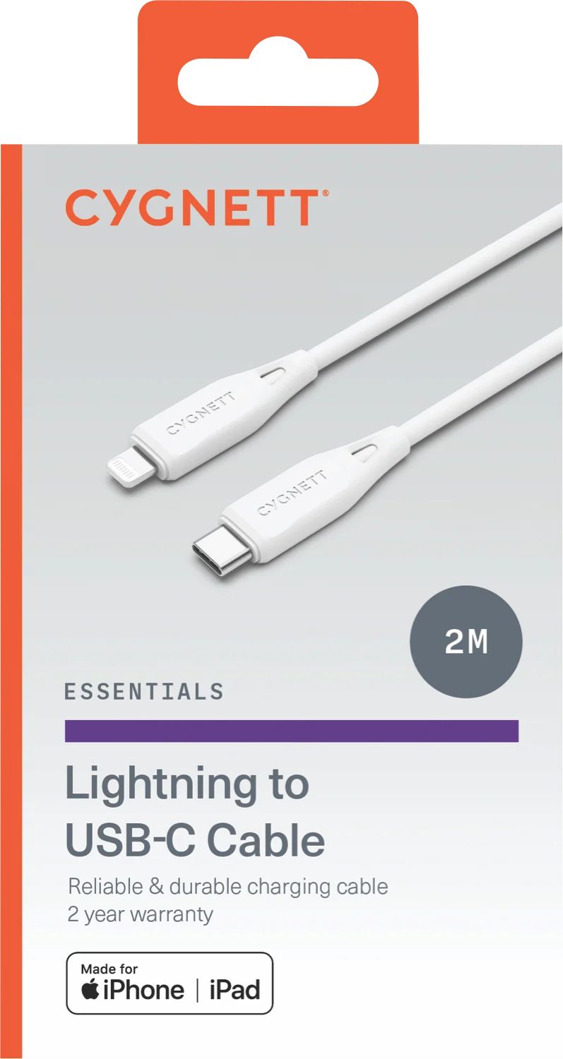 Cygnett Essentials Lightning To USB-C Cable 2m - White