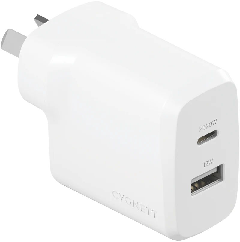 Cygnett Powerplus 32W PD Dual Port Wall Charger - White