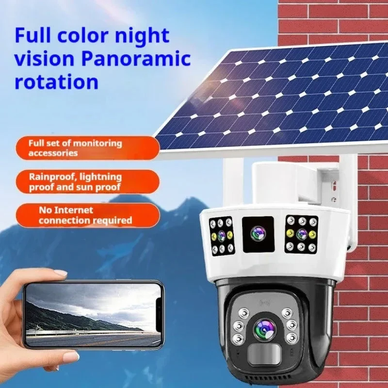 Solar Three-Screen Surveillance Security Camera For Home Security