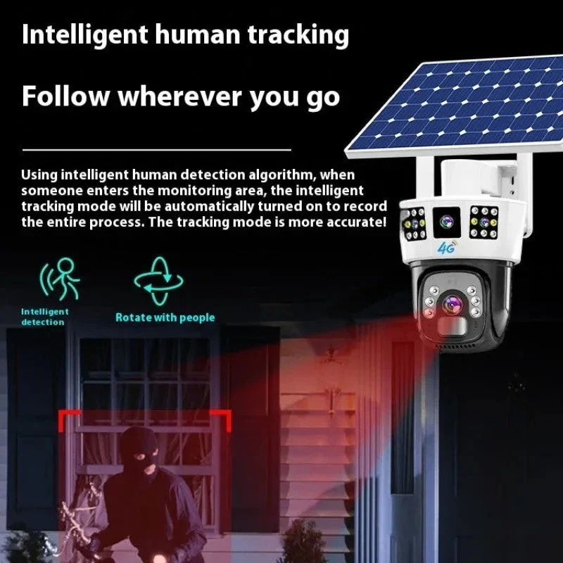 Solar Three-Screen Surveillance Security Camera For Home Security