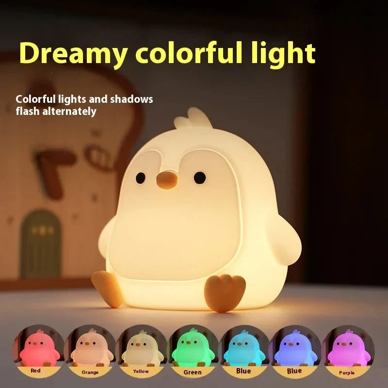 Baby Penguin Small Night Bedroom Bedside Silicone Pat Table Lamp