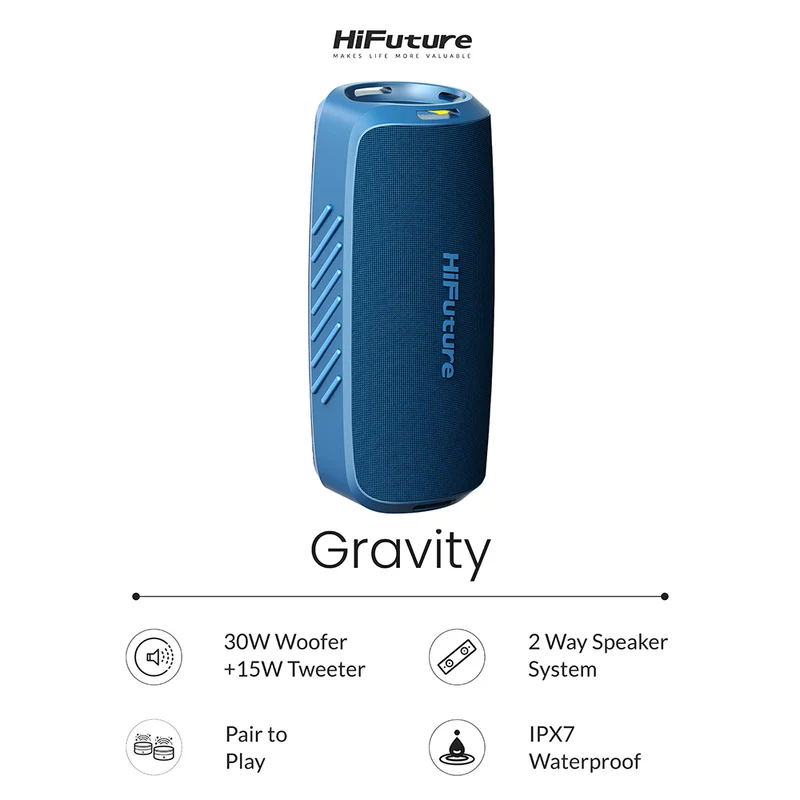 HiFuture Gravity 45W Portable Bluetooth Speaker with LED Lights (Blue)