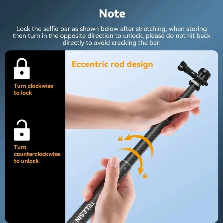 TELESIN 1.2 m Kolfiber Selfie Stick / Monopod med 1/4”-Gänga