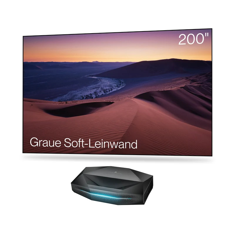 Aetherion Pro + 100''–200'' CineContrast Fixed-Frame-Leinwand in Soft-Grau