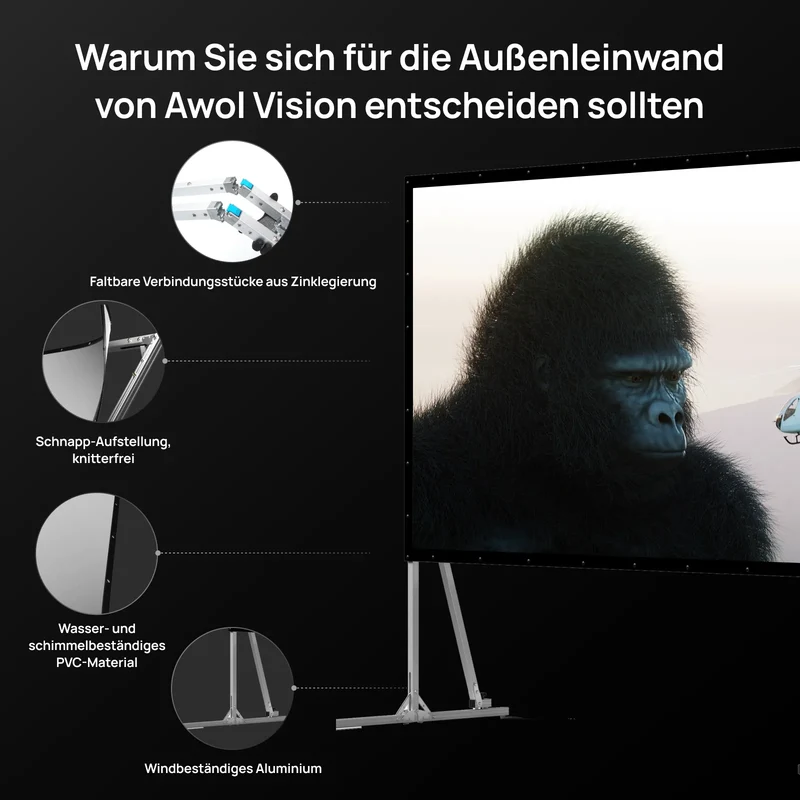 120''-200'' Awol Vision Tragbare faltbare Mattweiße Leinwand für den Außenbereich
