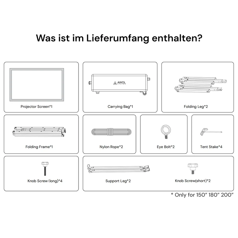 120''-200'' Awol Vision Tragbare faltbare Mattweiße Leinwand für den Außenbereich