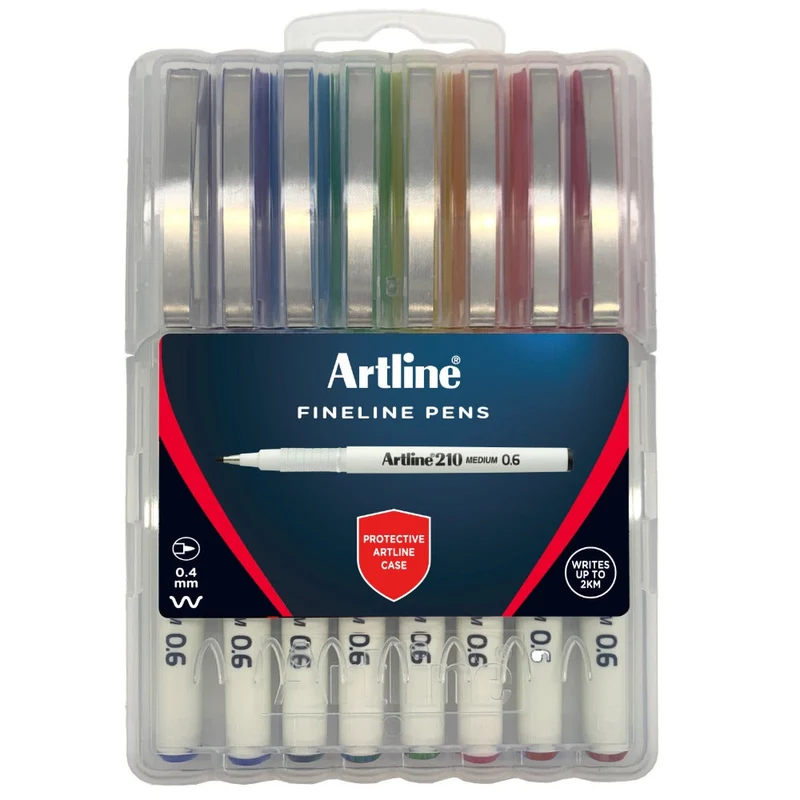 Artline 210 Fineliner Brights Pen 0.6mm Fibre Assorted Wallet 8