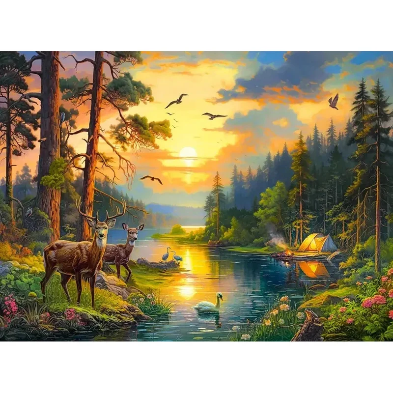 Castorland 3000-Pieces Sunset Over Forest River Puzzle