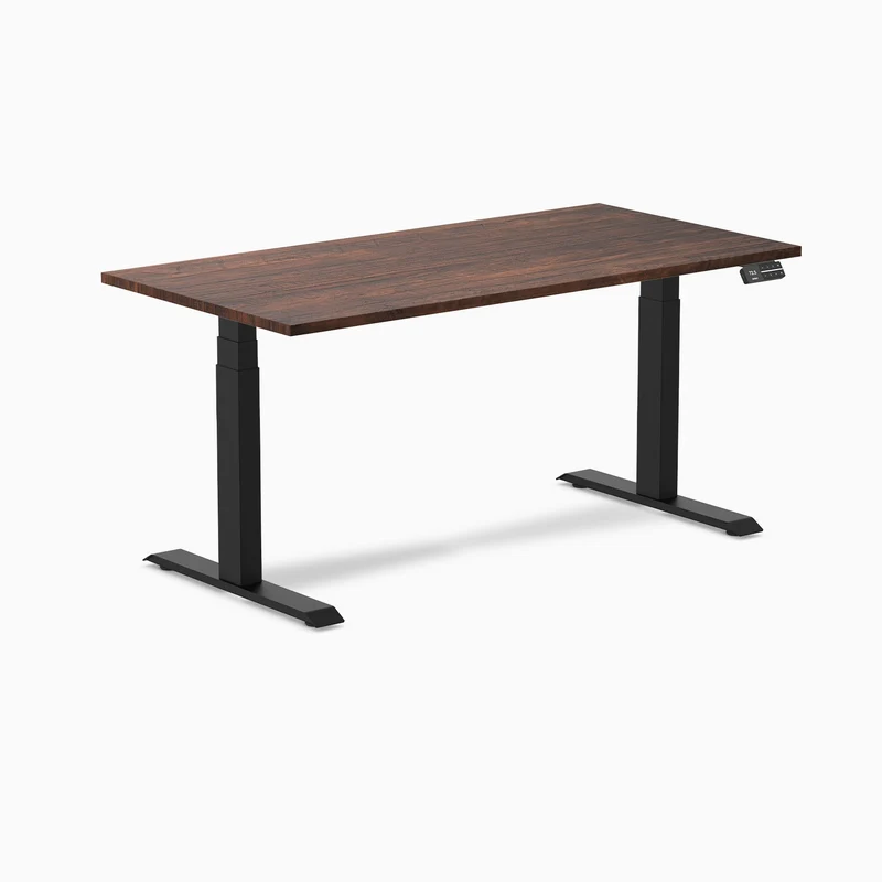 Desky Dual Softwood Sit Stand Desk 150cm American Rustic Pine Desktop and Matte Black Frame