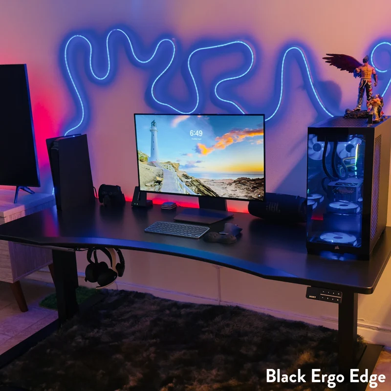 Desky Alpha Dual Sit Stand Gaming Desk - Ergo Edge / 1500x750mm / Matte Black
