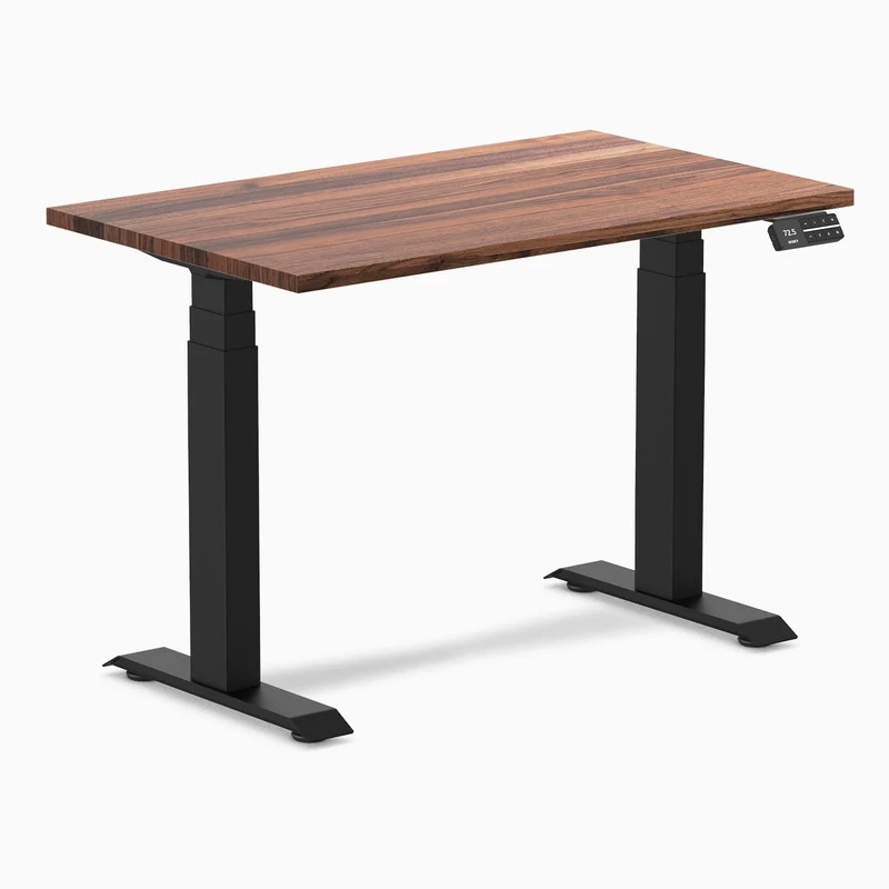 Desky Dual Mini Hardwood Sit Stand Desk 100cm Walnut Desktop and Matte Black Frame