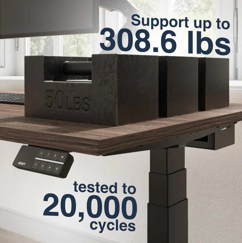 Desky Dual Melamine Sit Stand Desk 120cm Sublime Teak Desktop and Matte Black Frame