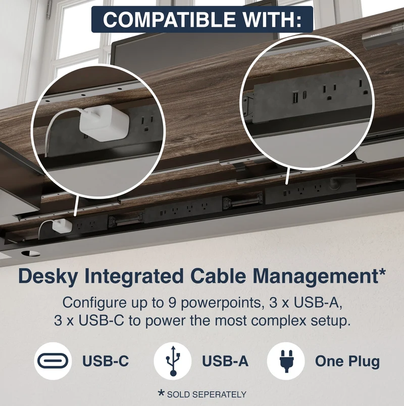 Desky Dual Melamine Sit Stand Desk 120cm Sublime Teak Desktop and Matte Black Frame