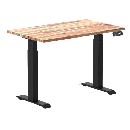Desky Dual Mini Hardwood Sit Stand Desk 100cm Acacia Desktop and Matte Black Frame