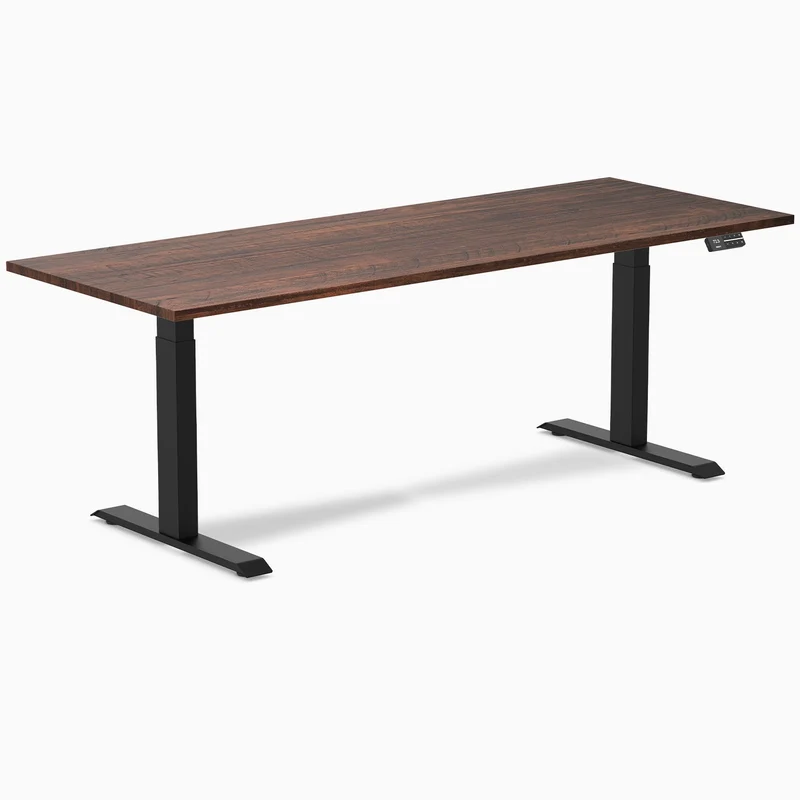 Desky Dual Softwood Sit Stand Desk 200cm American Rustic Pine Desktop and Matte Black Frame