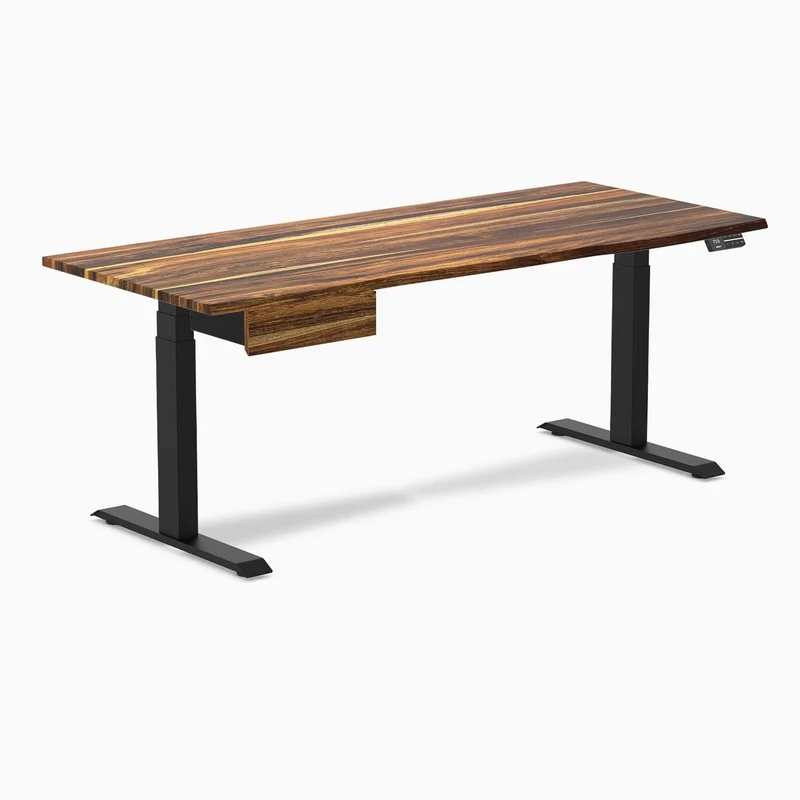 Desky Dual Hardwood Standing Desk With Drawer 150cm White Ash Desktop and Matte Black Frame