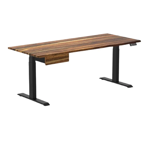 Desky Dual Hardwood Standing Desk With Drawer 180cm Saman Desktop and Matte Black Frame