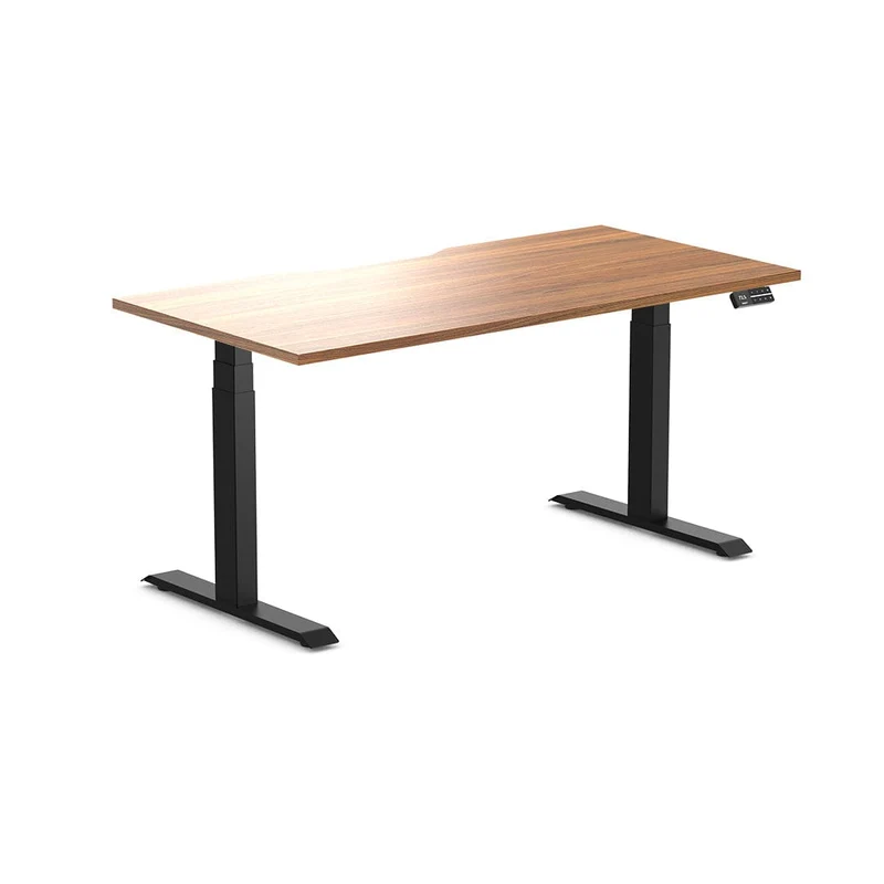 Desky Dual Scalloped Melamine Sit Stand Desk - White / 1500x750mm / Matte Black