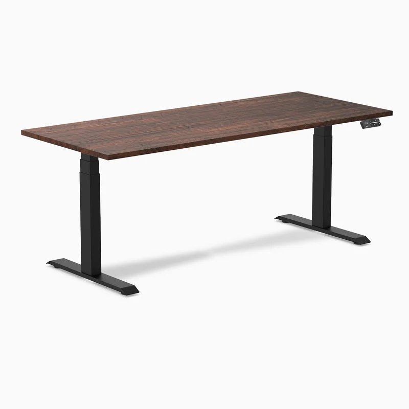 Desky Dual Softwood Sit Stand Desk 180cm American Rustic Pine Desktop and Matte Black Frame