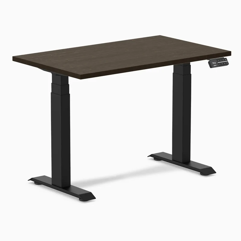 Desky Dual Mini Bamboo Sit Stand Desk 100cm (Dark Bamboo Desktop/Matte Black Frame)