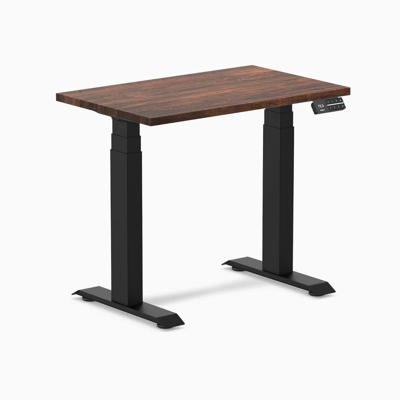 Desky Dual Mini Softwood Sit Stand Desk 80cm American Rustic Pine Desktop and Matte Black Frame