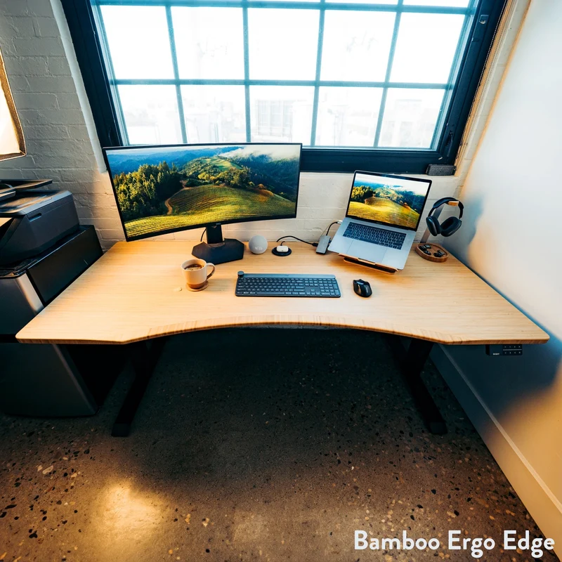 Desky Dual Ergo Edge Sit Stand Desk 150cm Black Desktop and Matte Black Frame