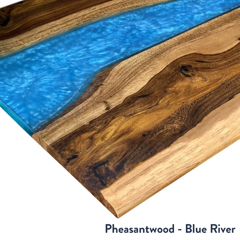 Desky Dual Resin Hardwood Sit Stand Desk 200cm Pheasantwood Blue River Desktop and Black Frame