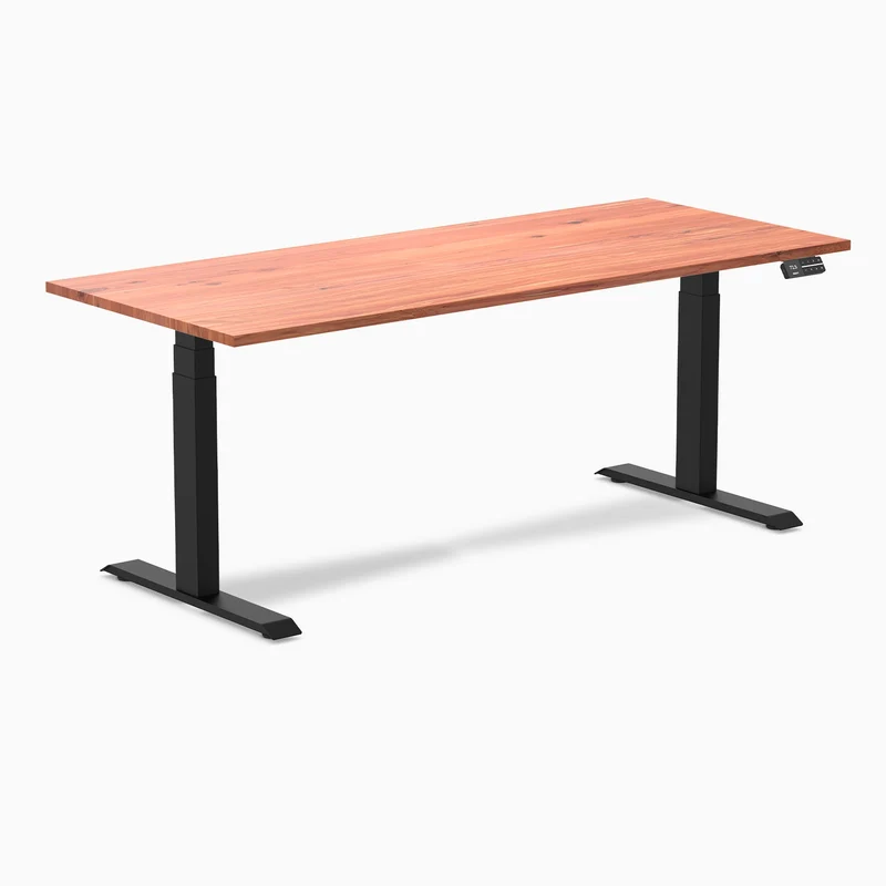 Desky Dual Softwood Sit Stand Desk 180cm Red Cedar Desktop and Matte Black Frame