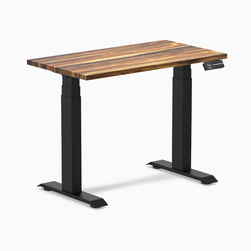 Desky Dual Mini Hardwood Sit Stand Desk 90cm Pheasantwood Desktop and Matte Black Frame
