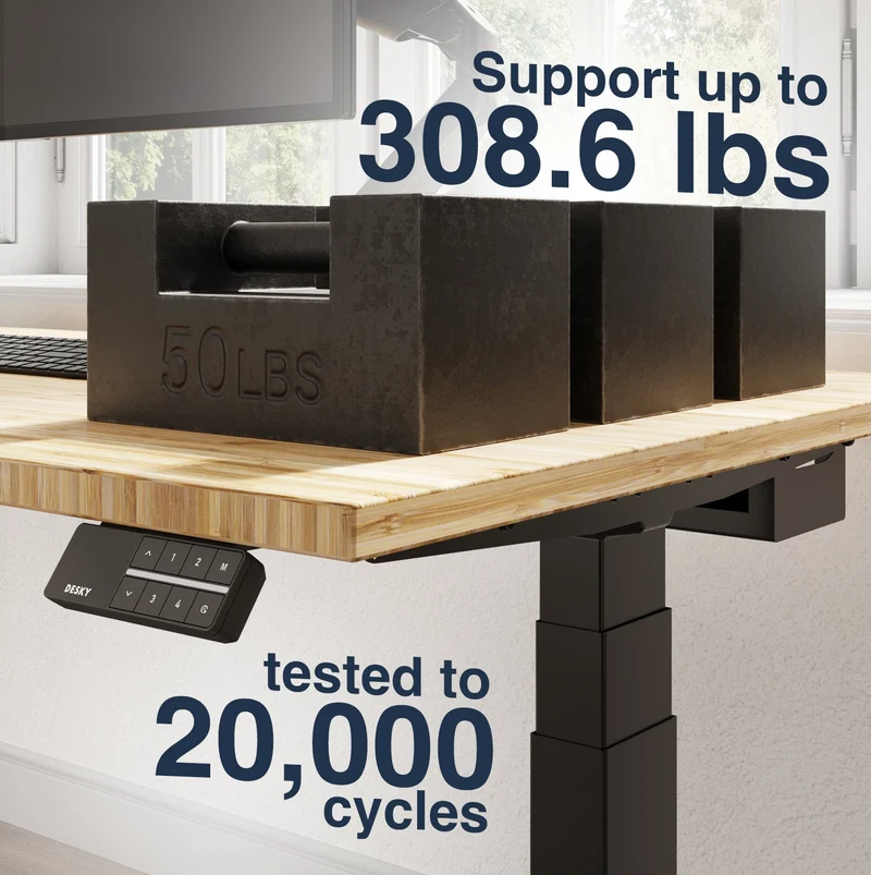 Desky Dual Bamboo Sit Stand Desk 120cm Dark Bamboo Desktop and Matte Black Frame