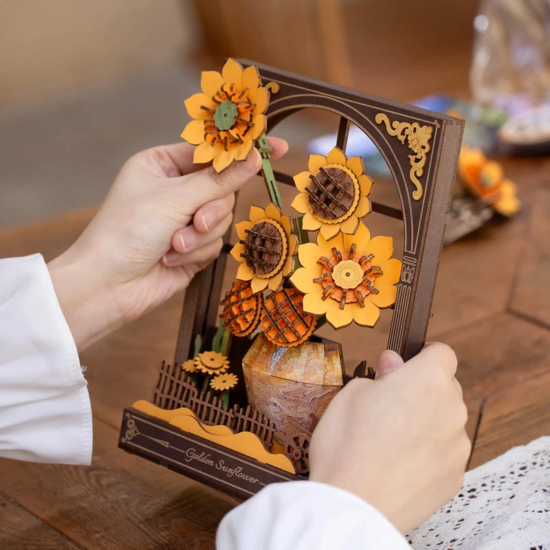 Robotime DIY Wood Bloom Craft Golden Sunflower