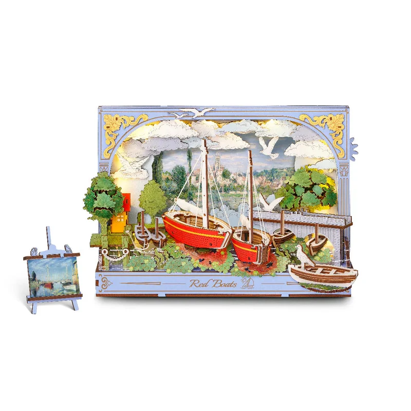 Robotime DIY Wood Bloom Craft Red Boats