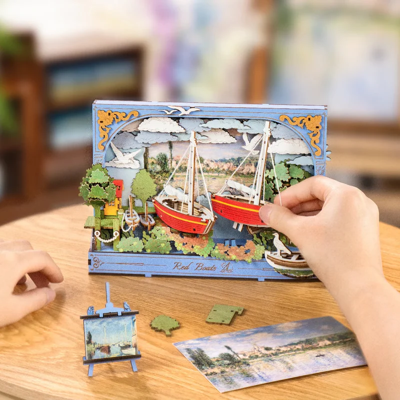 Robotime DIY Wood Bloom Craft Red Boats