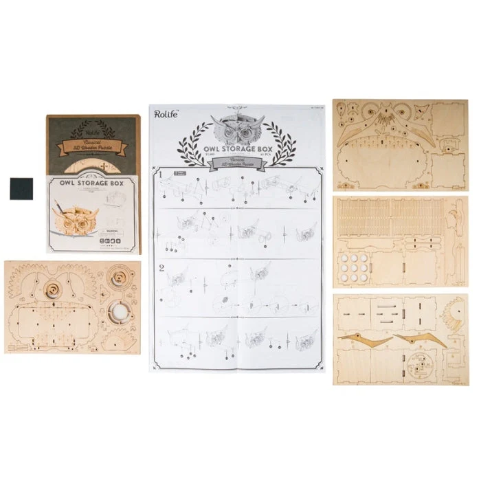 Robotime Classical 3D Wooden Owl Storage Box