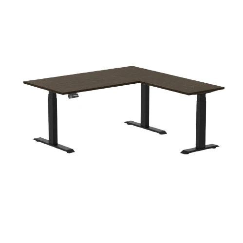 Desky Dark Bamboo L-Shape Sit Stand Desk 150 x 155 cm and Matte Black Leg