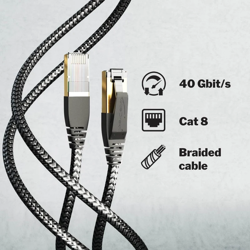 Cat 8 Netzwerkkabel mit FlexMesh-Braiding – 40 Gbit/s Ethernet, LAN & Patch Kabel