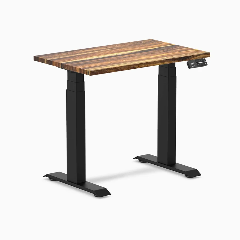Desky Dual Mini Hardwood Sit Stand Desk 100cm Maple Desktop and White Frame