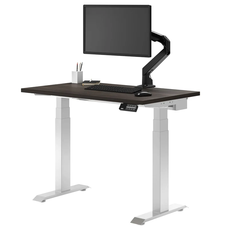 Desky Dual Mini Sit Stand Desk 1000x600 Burnished Wood Desktop and White Frame