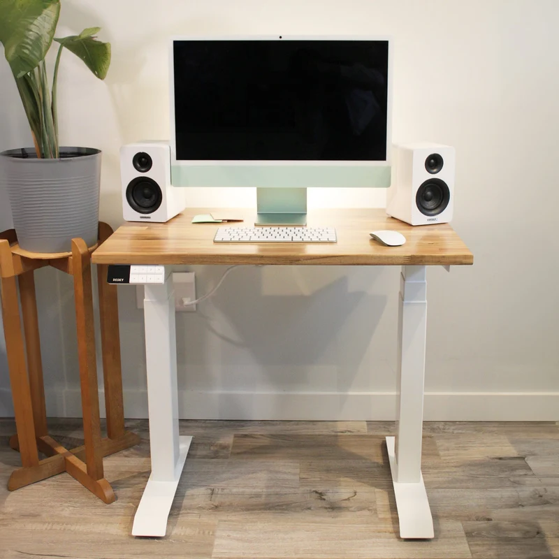 Desky Dual Mini Hardwood Sit Stand Desk 80cm Acacia Desktop and White Frame